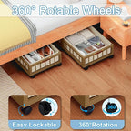 efluky 2-Pack Bamboo Under Bed Storage with Wheels, Rolling UnderBed Storage Basket with Large Dust Bag, Under Bed Storage Co