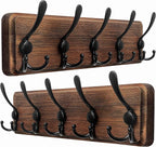 Dseap Coat Rack Wall Mounted - 5 Tri Hooks, Heavy Duty, Wooden Wall Coat Hanger Coat Hook for Clothes Hat Jacket Clothing, Na
