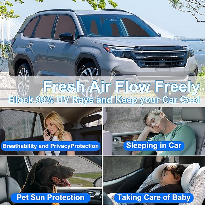 Front Side Half Window Shade Foldable Custom Fit for 2025 Su-baru Forester Car Window Shades for Side Window Sun Shade UV Protection Heat Insulation for Camping Sleeping 6PCS