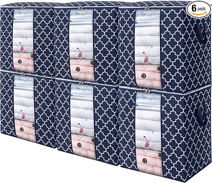 WISELIFE Storage Bags 6 Pack/100L Large Blanket Clothes Organization and Storage Containers for Comforters,Bedding, Foldable 
