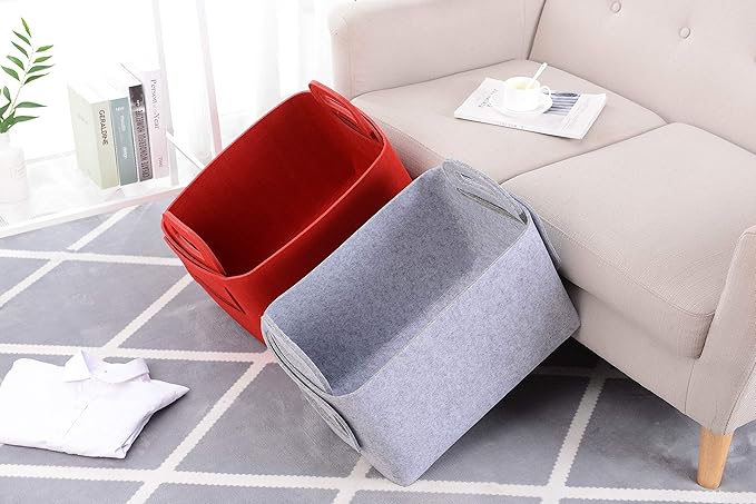 Storage Basket Felt Storage Bin Collapsible& Convenient Box Organizer with Carry Handles for Office Bedroom Closet Babies Nur