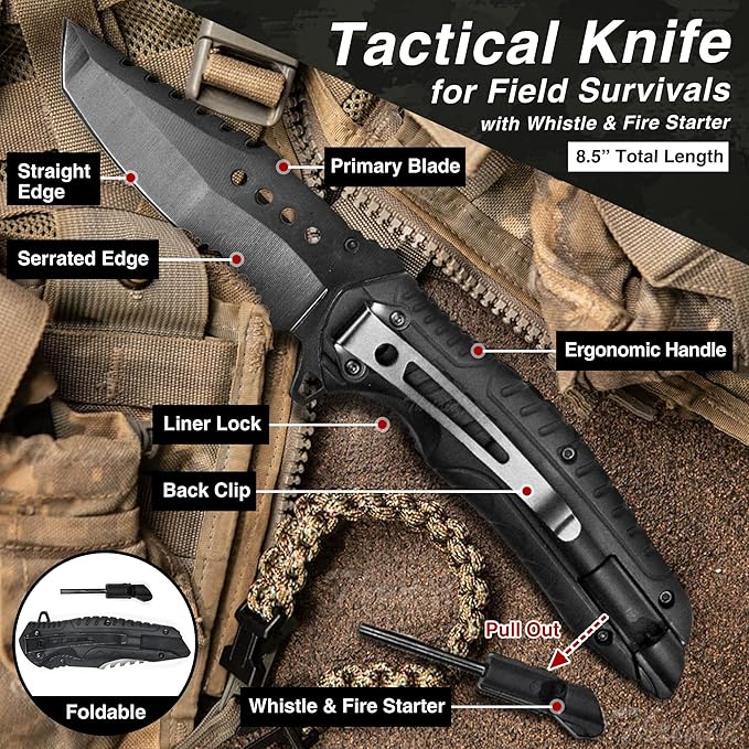 Survival First Aid Kit with Israeli Bandage, Chest Seal, Tourniquet, Splint, Tactical Military Combat Molle IFAK for Wound Ca