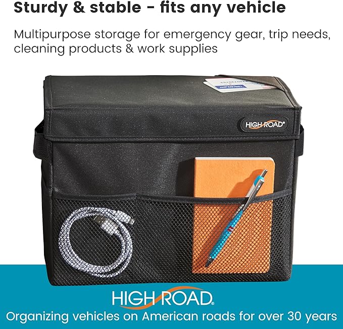 High Road Carganizer Car Storage Bin with Lid - Multipurpose Storage Box for Car for the Back Seat, Front Seat or Trunk -