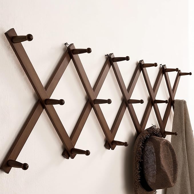 SKOLOO Hat Rack for Wall with 17 Hooks, Solid Wooden, Modern, Expandable Coat Rack Wall Mount for Coats, Hats, Bags, Baseball