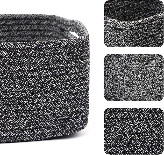 MiniArk Small Storage Baskets for Organizing | Closet Organizer Bins | Shelf Toy Basket | Woven Rope Baskets | Cube Decorativ