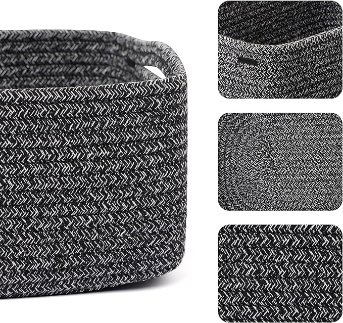 MiniArk Small Storage Baskets for Organizing | Closet Organizer Bins | Shelf Toy Basket | Woven Rope Baskets | Cube Decorativ