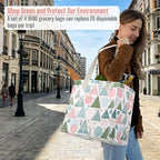 VENO 4 Pack Reusable Grocery Bags, Heavy-Duty Shopping Bags with Handles, for Shopping Cart with Hard Bottom to Stand Upright, Foldable (Pastel Forest, 4 Pack)