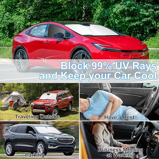 3PCS Car Window Shades Front Windshield Sun Shade Foldable Window Shade Custom Fit for Toyota Prius 2023-2026 Accessories Car Shades for Front Windows Anti-UV Rays Block Heat