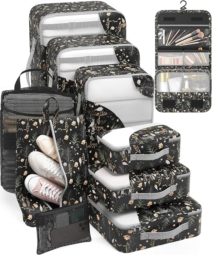 10 Set Packing Cubes for Travel, Gifts for Women Mom,Anti-Tearing Suitcase Organizer for Luggage with Shoe & Hanging Toiletry