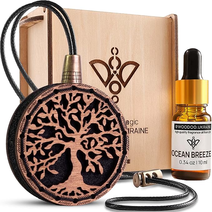 Wood Car Air Freshener — Handmade Car Air Freshener — Tree Of Life Designed Fragrance Oil Diffuser in Wooden Gift Box — Aroma