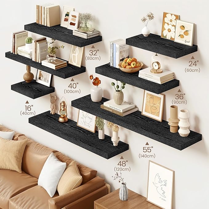 Vivelove 55 Inch Floating Shelves, Deep Wall Shelves with Invisible Brackets, Display Shlf for Bathroom Living Room Kitchen B