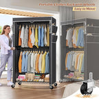 Raybee Rolling Clothes Rack with Cover Clothing Racks for Hanging Clothes Heavy Duty Portable Closet with Wheels Garment Rack