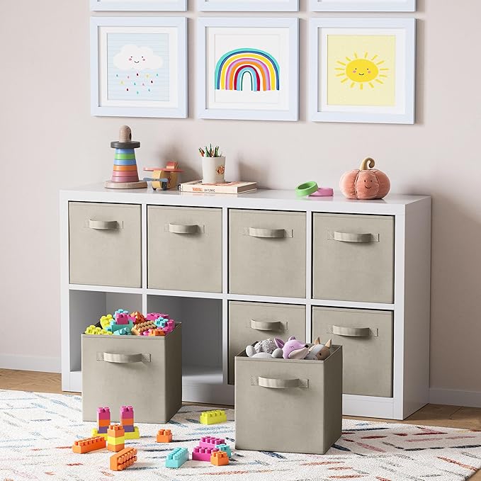 Set of 8 Foldable Fabric Storage Cube Bins | Collapsible Cloth Organizer Baskets Containers | Folding Nursery Closet Drawer |