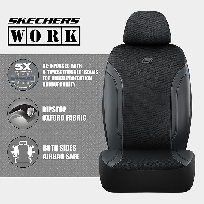 Skechers Car Seat Covers, Work Leather Seat Covers 5-Times Stronger Built-in Webbing, Oxford Fabric Seat Cover Full Sets, Air