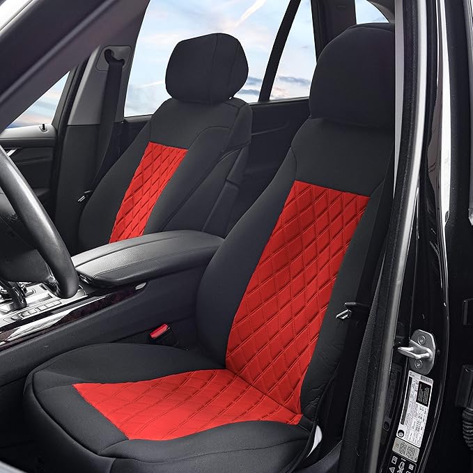 FH Group Car Seat Cover Cushion - 2 Pack Seat Covers for Cars Trucks SUV, Red Black Neosupreme Car Seat Cushions, Waterproof 