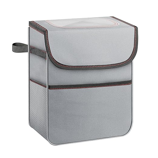 YSSOA Car Trash Can with Lid, Leak-Proof Organizer and Storage Bag, Adjustable and Portable Car Accessory Interior, Collapsible Multipurpose Car Garbage Bag, 2 Gallon, Grey