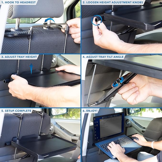 Mount-It! Car Table Tray with Adjustable Height and Tilt | Car Desk for Laptop FITS on Any Car Model and Steering Wheel | Holds Food, Drinks, Laptops, Tablets, Books and More! -