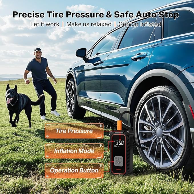 OlarHike Tire Inflator Portable Air Compressor, Battery Powered, 150PSI Dual Mode, Auto Air Pump for Car Tires, Motorcycle, Bicycle, Electric Pump with LED Light & Digital Pressure Gauge
