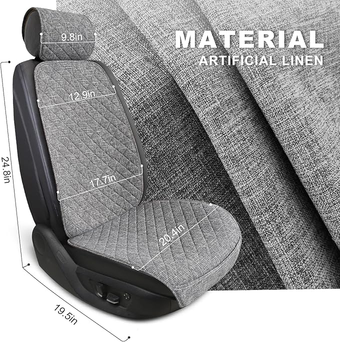 Linen Car Seat Covers Front Seat Covers Breathable Cloth Fabric Car Seat Protector - Universal Fit for Cars, Vans, SUVs, Truc