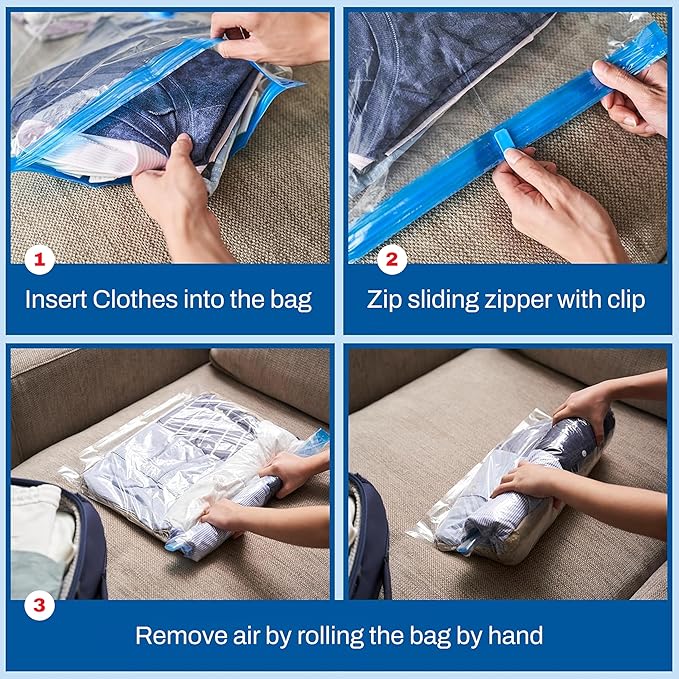 Spacesaver Roll Up Vacuum Storage Bags for Jackets, Suits, Dresses & Clothes – Sealed Compression Bags with Hand Pump – Space