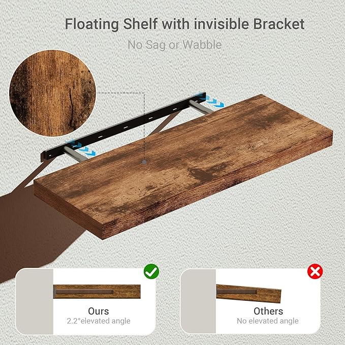 Vivelove Floating Shelves for Wall, 24 inch Wall Shelves for Bathroom Bedroom, Living Room, Kitchen, Office, Rustic Farmhouse