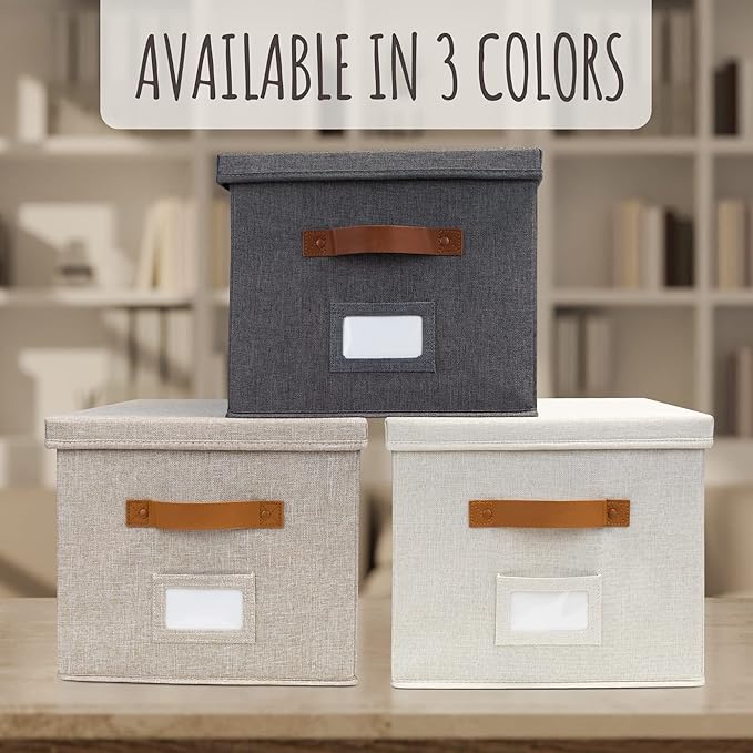 ZICOTO Decorative File Organizer Box Set of 2 - Collapsible Linen Filing Cabinets w/Handles Are Perfect to Store all Your Doc