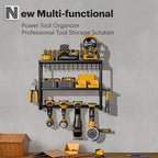 Spampur Power Tool Organizer Wall Mount, 3 Layers Storage Rack with 4 Drill Holders, Garage Storage Rack for Handheld, Metal 