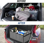 Simple Deluxe Car Trunk Organizer, Collapsible 2 Compartments Trunk Storage, Anti-slip Design, Made of Waterproof 600D Oxford P