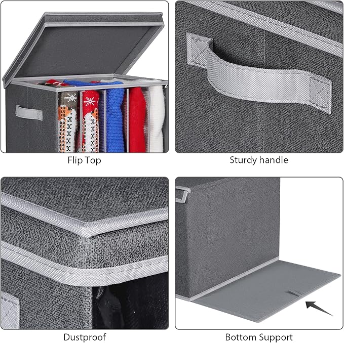 Zilink Upgraded Sweater Organizer for Shelf with Lids and Support Boards Clothes Organizer for Closet with 5 Grids Divider Sw