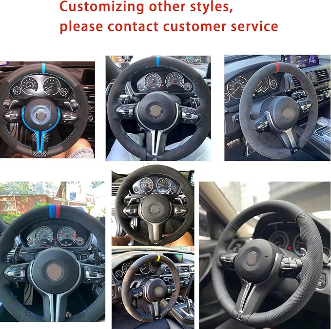 Hand Sewn Black Perforated Ultra-Fine Fiber Leather Steering Wheel Cover, for BMW 228i 230i 320i 328i 330i 335i 340i 428i 430i 435i 440i 525i 535i 550i 640i 650i