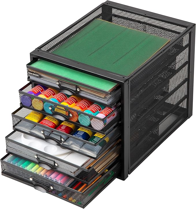 Mind Reader File Storage Drawers, Desk Organizer, Multi-Purpose, Crafts, Office, Metal Mesh, 11"L x 14"W x 11"H, Black, 5 Dra
