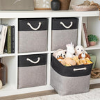 OrganiHaus 13x13 Cube Storage Bins 3 Pack, Foldable Cube Storage Organizer w/ Rope Handles, Collapsible Fabric Bins for Toys,
