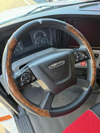 18-Inch Genuine Leather Steering Wheel Cover for Semi Trucks – Wood Grain Imitation Finish, Heavy-Duty Non-Slip Grip, Durable and Comfortable Interior Upgrade