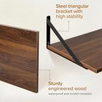 Deep Floating Shelves Wall Mounted, 12"x12" Walnut Wall Shelves with Brackets Set of 2 for Bedroom, Living Room, Bathroom, Ki