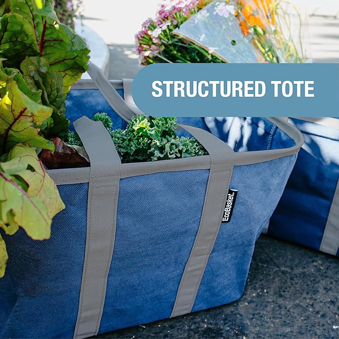 CleverMade EcoBasket 30L Collapsible Tote Basket 3 Pack – Reusable Grocery Tote That Stands Upright, Foldable Shopping Basket