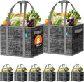 Fab totes Reusable Grocery Bags, Large Foldable Shopping Tote Bags with Reinforced Handles & Hard Bottom,8 Pack, Black