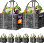 Fab totes Reusable Grocery Bags, Large Foldable Shopping Tote Bags with Reinforced Handles & Hard Bottom,8 Pack, Black