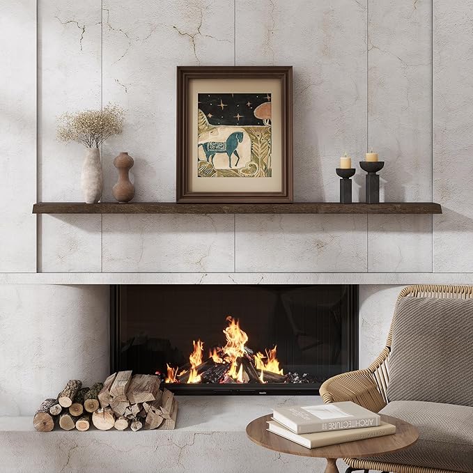 Dreamland 72 inch Floating Shelves for Wall Solid Elm Wood Live Edge Wall Mounted Shelves|Rustic Long Floating Shelves with I