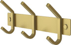 Brushed Gold Small Coat Rack Wall Mount – 9 Inch Stainless Steel Rail with 3 Double Coat Hooks for Entryway, Bathroom, Bedroo