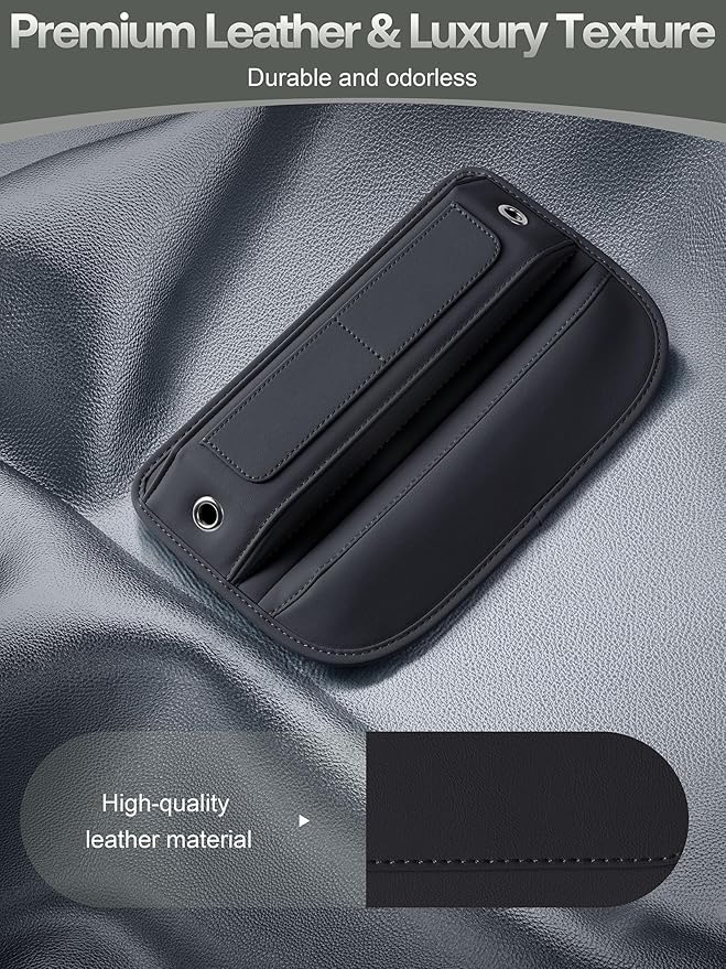 Universal Fit Premium Leather Car Seat Gap Filler Organizer, Center Console Organizer with Card Slots, Clever Gifts for Car SUV Truck Owners (Black, 2 Pack)