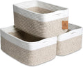 NaturalCozy 13.5”x8.5”x5.5” Storage Baskets for Shelves 3 Pack | Cotton Rope Woven Small Baskets for Organizing | Small Stora