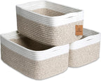 NaturalCozy 13.5”x8.5”x5.5” Storage Baskets for Shelves 3 Pack | Cotton Rope Woven Small Baskets for Organizing | Small Stora