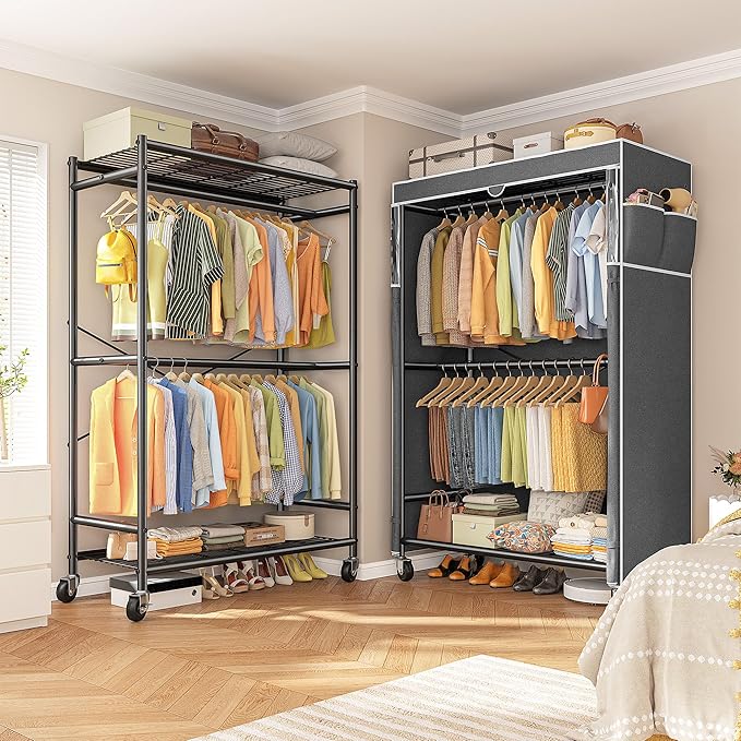Raybee 80.32" H Clothes Rack with Cover,Rolling Clothing Racks for Hanging Clothes with Wheels,Heavy Duty Portable Garment Ra