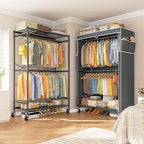 Raybee 80.32" H Clothes Rack with Cover,Rolling Clothing Racks for Hanging Clothes with Wheels,Heavy Duty Portable Garment Ra