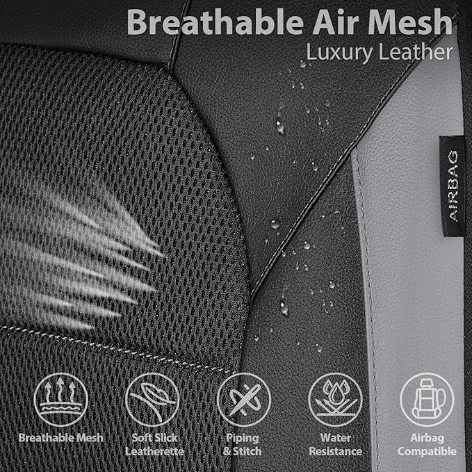 CAR PASS Leather Car Seat Covers Front Seats only, with Air Mesh Front Seat Covers Breathable, Cool Automotive Seat Covers 2 