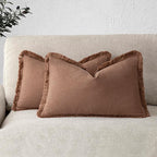 Foindtower Set of 2 Decorative Linen Fringe Throw Pillow Covers Boho Farmhouse Cushion Cover with Tassels Accent Pillowcase f