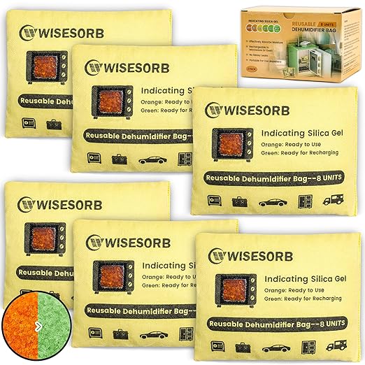 6 Pack 240G Reusable Silica Gel Desiccant Dehumidifier Bags, Color Indicating Moisture Absorbers for Car, Closet, Garage, 3D