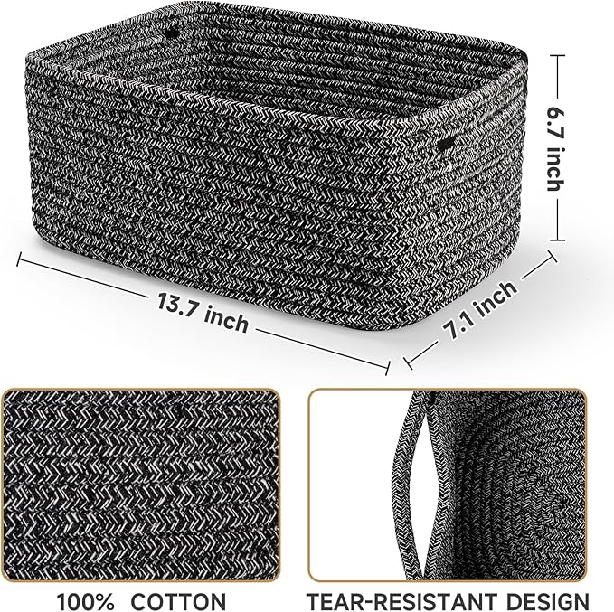 3-Pack Storage Baskets for Organizing | Woven Shelf Toy Basket | Rope Baskets for Gifts Empty | Closet Organizer Bins with Ha