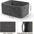 3-Pack Storage Baskets for Organizing | Woven Shelf Toy Basket | Rope Baskets for Gifts Empty | Closet Organizer Bins with Ha