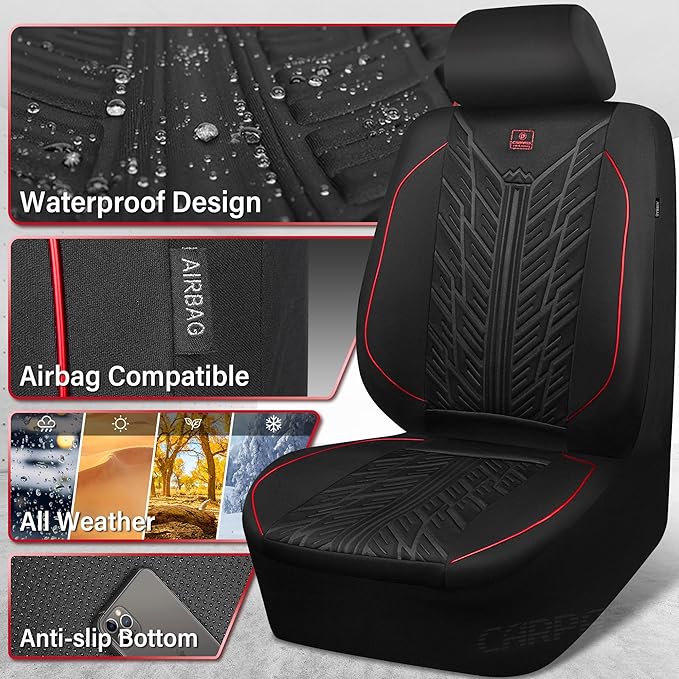 CAR PASS Waterproof Car Seat Covers Full Set,Neoprene Car Seat Covers 5 Seats,3D Tyre Embossed Wetsuit Seat Covers All-Weathe